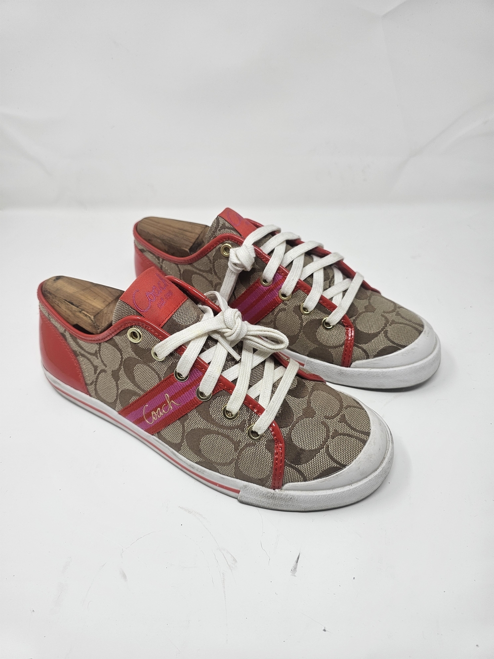 Coach Sneaker Low Top Red and Brown Womens Size 10B